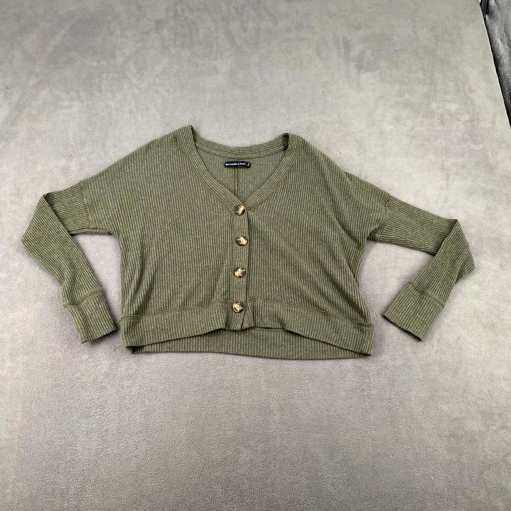 Abercrombie & Fitch Cardigan Sweater Womens Small Green Crop Ribbed Knit Texture